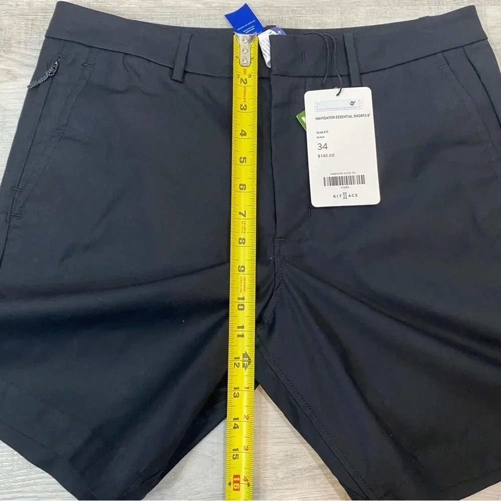 Kit Ace Mens NWT Navigator Essential Shorts Size 34 8in Inseam Black - Slim Fit